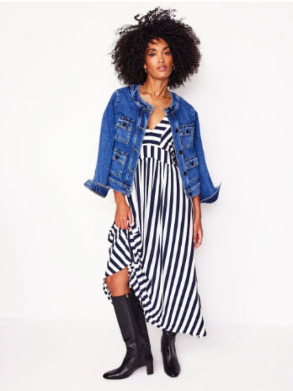 Boden Olympia Jersey Maxi Dress Navy White 16-18R - Picture 3 of 10